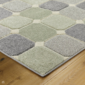 Portland 172 G Modern Geometric Blocks Carved Durable Short Pile Green/Grey/Cream Rug-Melrose-Rug Love - The Most Loved Rug Store